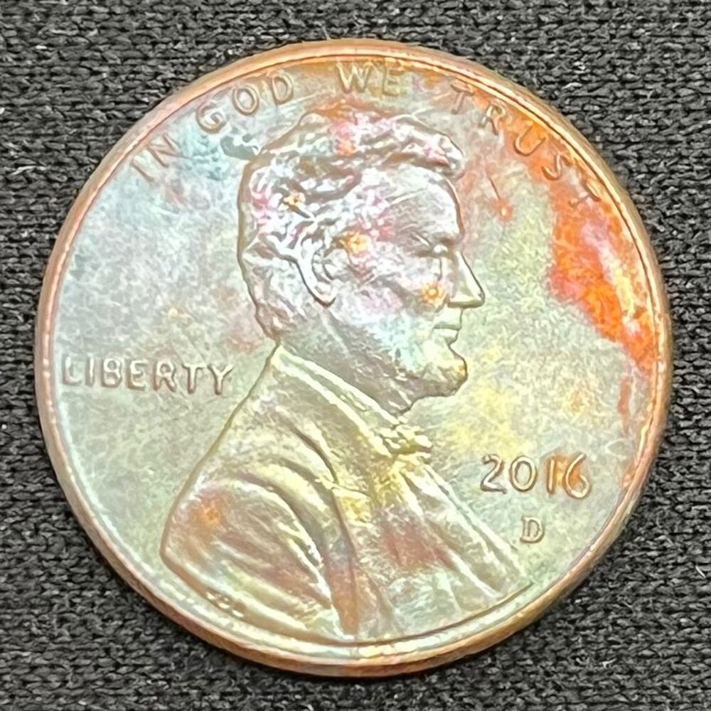 2016-D Lincoln Penny Cent Synthesized Rainbow Toned Trading Handmade Coin #69